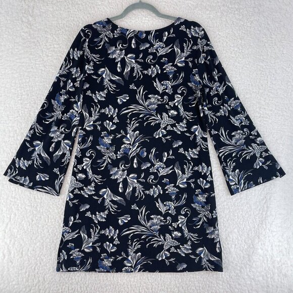 White House Black Market Black Floral Print Dress Womens 3/4 Sleeve Size Medium - Picture 11 of 16